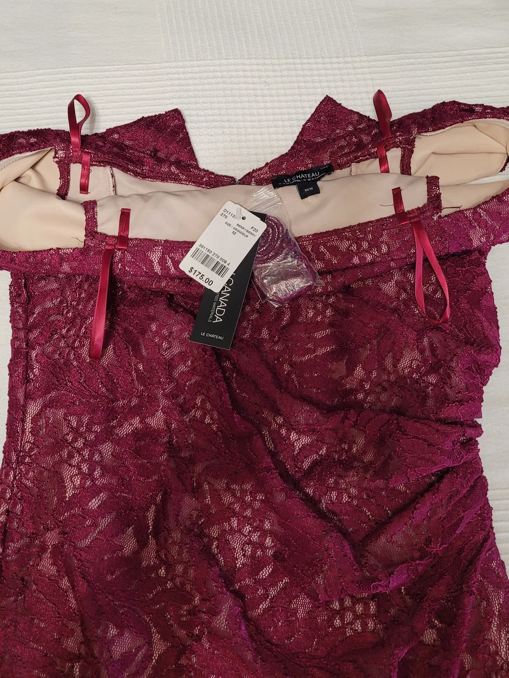 NWT Le Château Berry / Burgundy Off-Shoulder Lace Cocktail Dress Size M - Picture 11 of 16